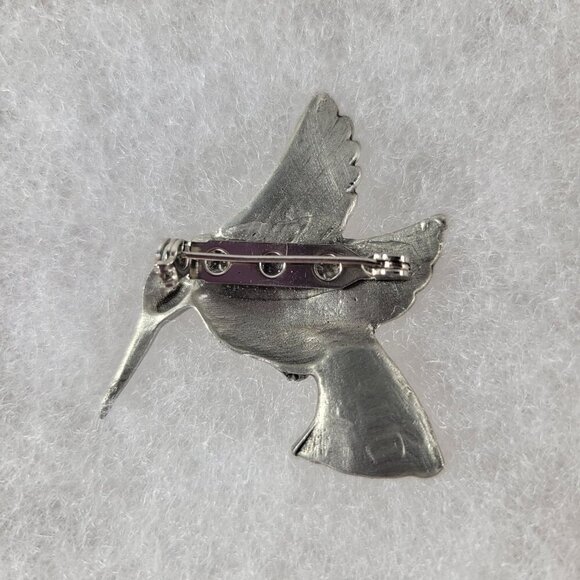 Vintage Silver-Tone Elegant Classic Hummingbird Brooch Pin - Picture 3 of 5